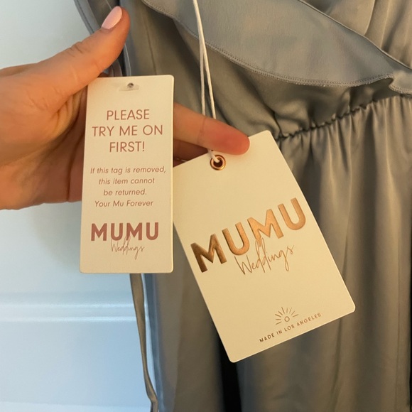 Samantha Ruffle Wrap Dress ~ Steel Blue Luxe Satin NWT SIZE SMALL - Picture 5 of 9